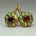 Rounded green and red crystal earrings
