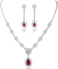 Ruby Halo Necklace and Earrings Set