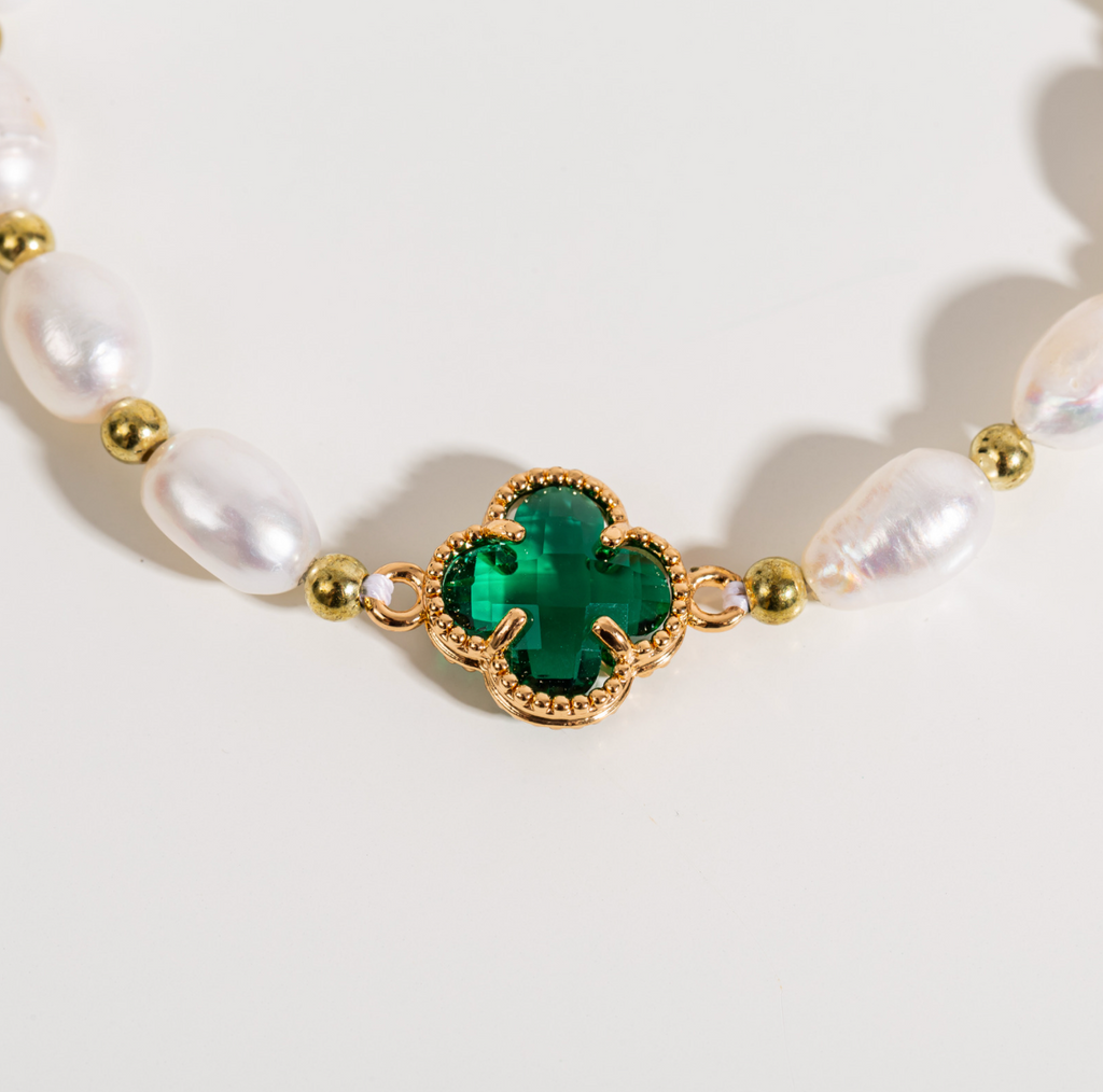 Emerald Clover Leaf Beaded Bracelet