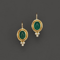 Vintage Golden Greenstone Earrings